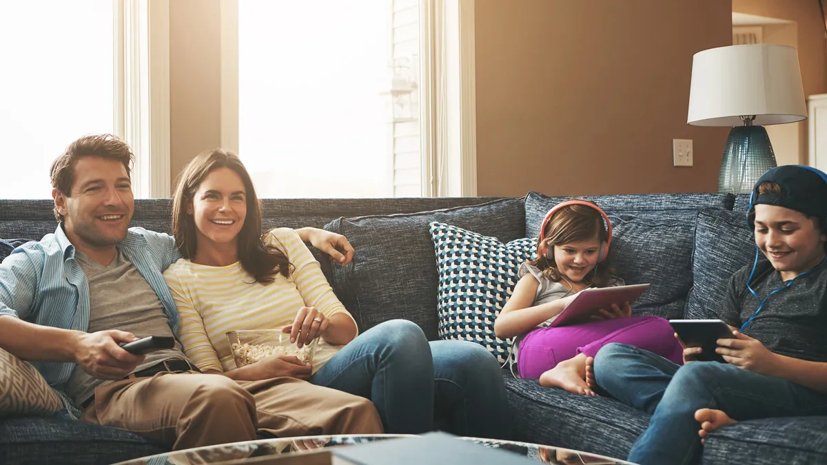 Family using internet at home