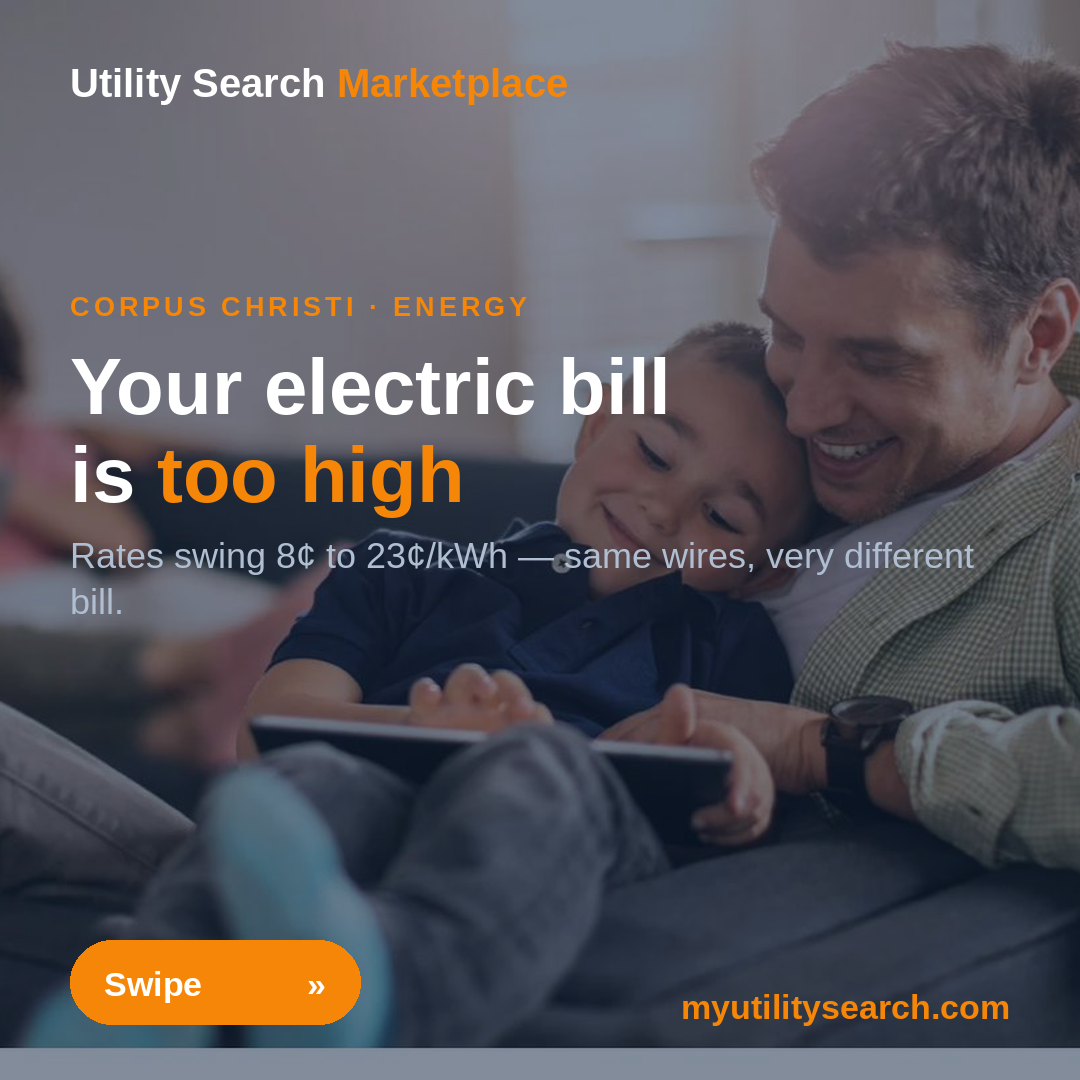 Corpus Christi electricity rates comparison showing how to lower a high electric bill with AEP Texas Central plans in 2026