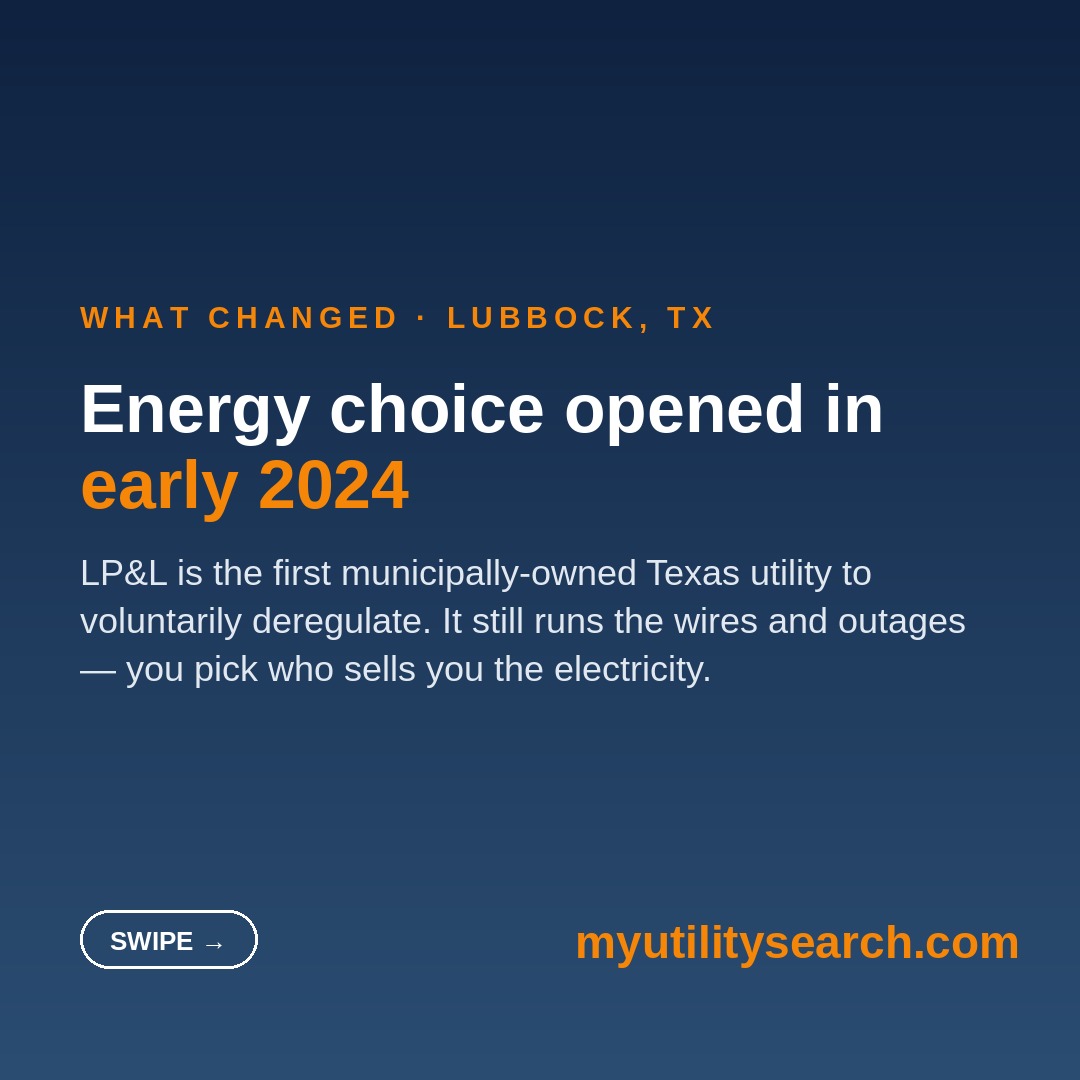 lubbock electricity rates 2026 — deregulation opened to retail energy choice in early 2024