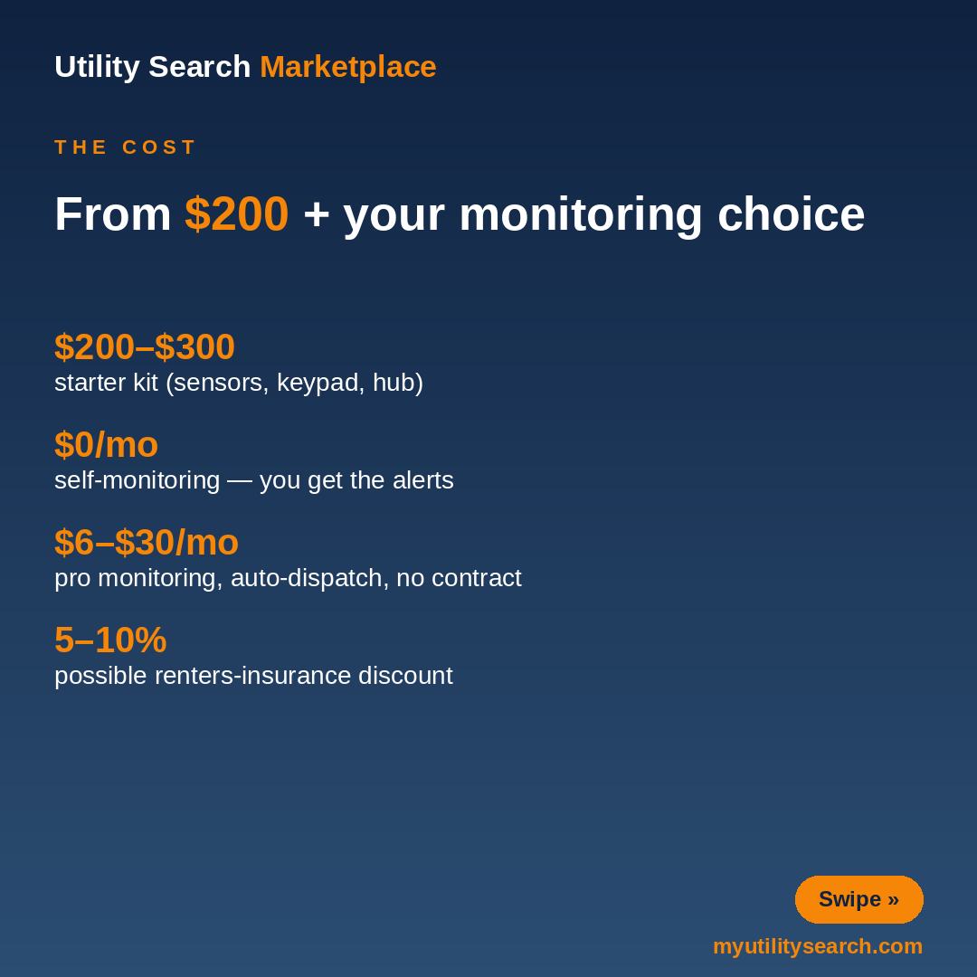 home security for renters cost — from $200 starter kit, $0 self-monitoring, $6–$30/mo pro monitoring, no contract 2026