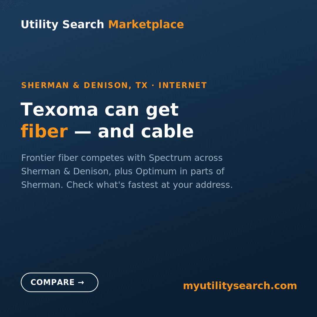 internet providers in Sherman and Denison TX 2026 — Frontier fiber with Spectrum cable and Optimum compared