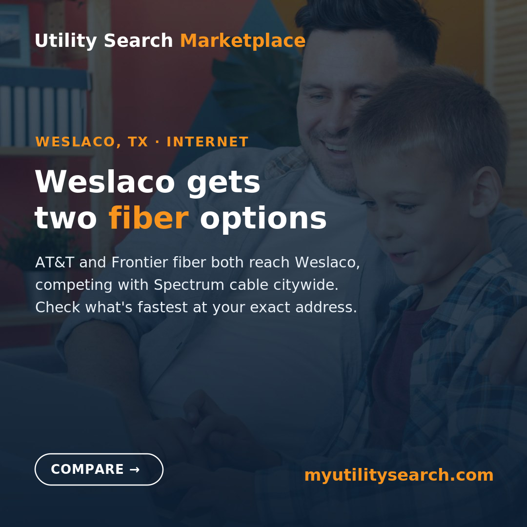 internet providers in Weslaco TX 2026 — AT&T and Frontier fiber with Spectrum cable, plus 5G and Starlink compared
