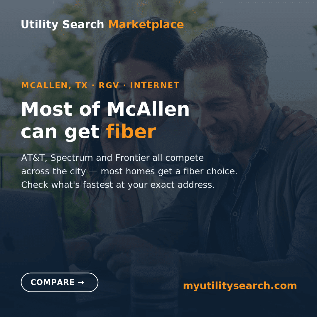 Internet providers in McAllen TX 2026 — AT&T and Frontier fiber compete with Spectrum cable citywide, plus 5G home internet and Starlink