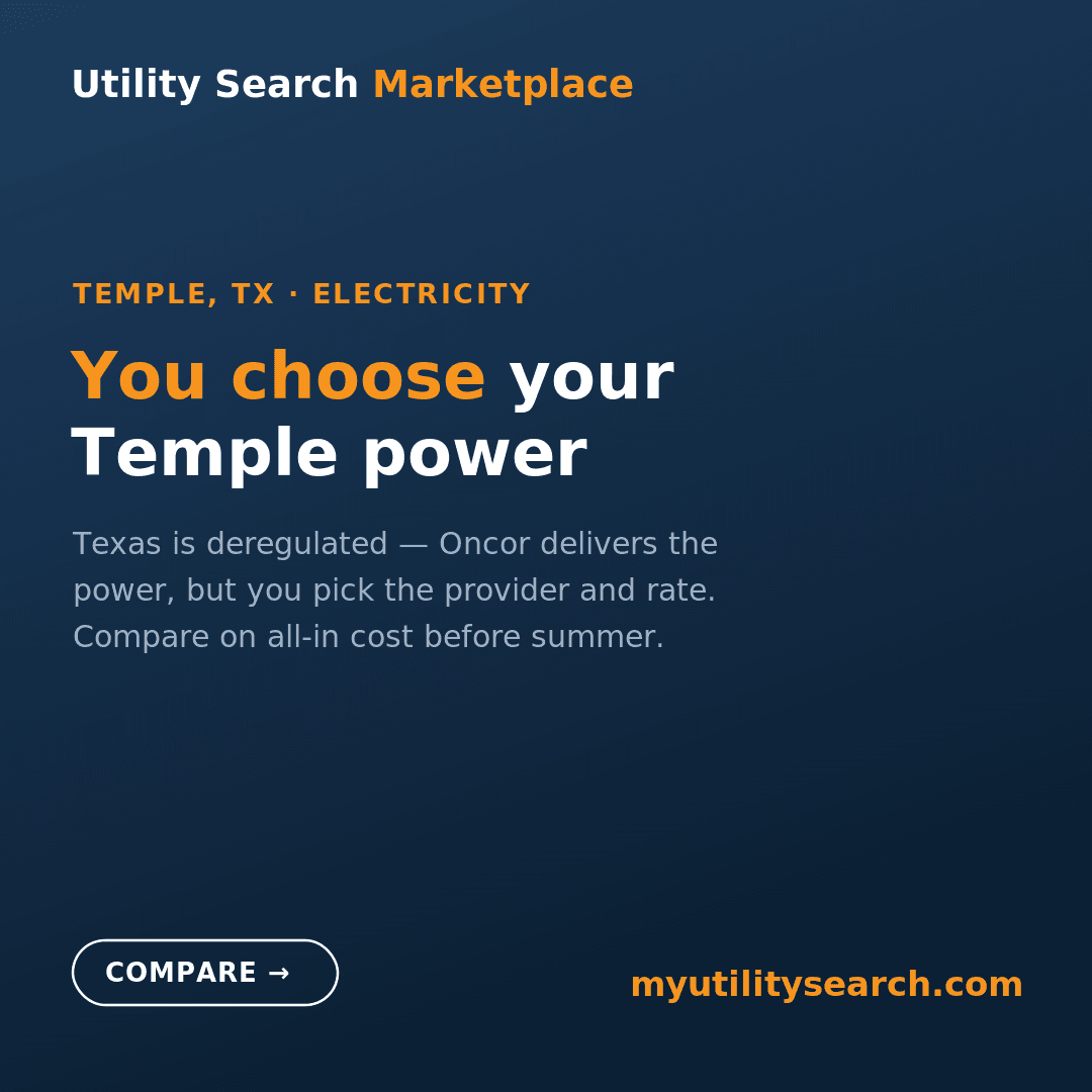 temple electricity rates 2026 — compare deregulated Texas energy plans in the Oncor area