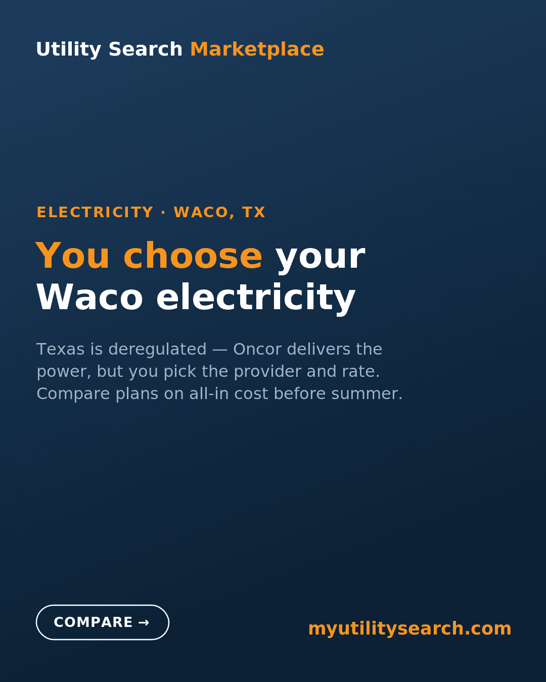 waco electricity rates 2026 — compare deregulated Texas energy plans in the Oncor area