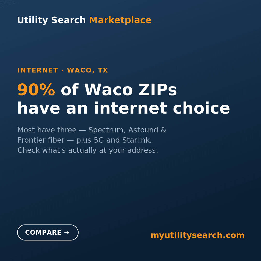 internet providers waco 2026 — 90% of Waco ZIPs have a choice of two or more providers