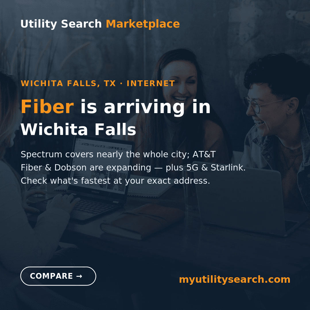 Internet providers in Wichita Falls, Texas in 2026 — Spectrum covers nearly the whole city and fiber is arriving from AT&T, Dobson Fiber, and Nextlink
