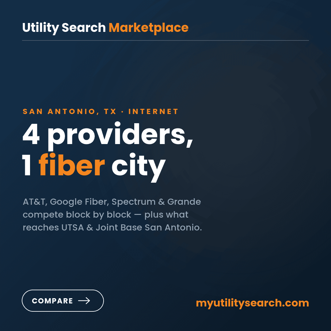 Internet providers San Antonio — AT&T Fiber, Google Fiber, Spectrum and Grande coverage comparison for 2026.