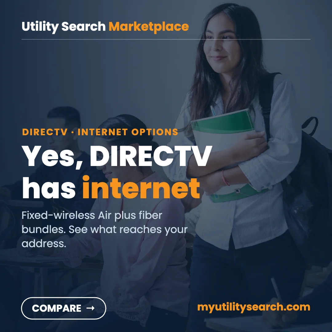 DIRECTV internet options — fixed wireless and fiber bundles, compare at myutilitysearch.com