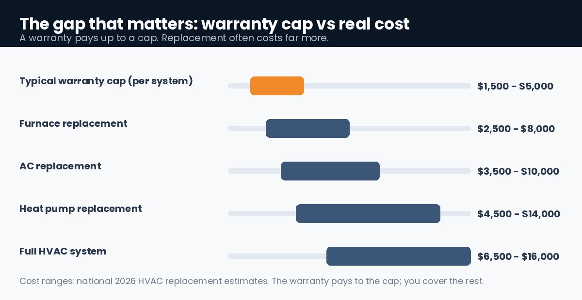 Does home warranty cover HVAC replacement — warranty cap versus real replacement cost