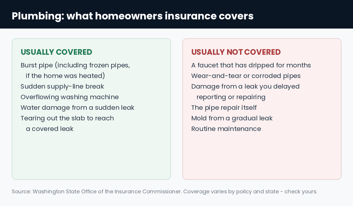 Does homeowners insurance cover plumbing: what is covered versus not covered