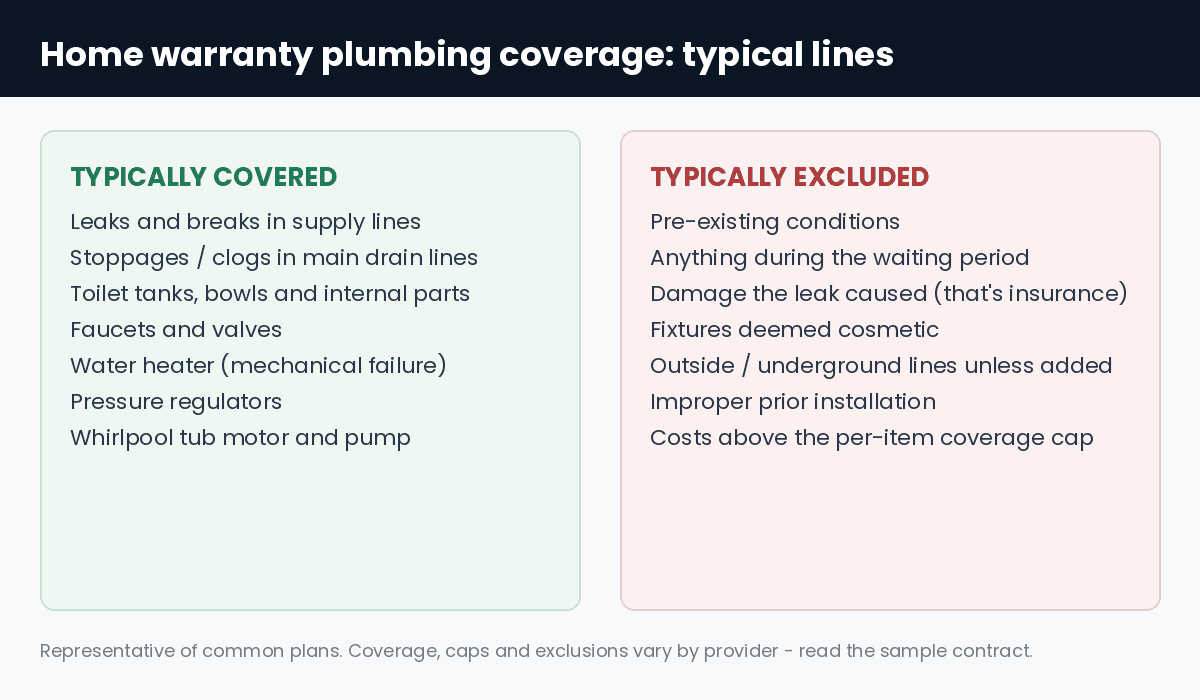 Does home warranty cover plumbing: typically covered versus excluded items
