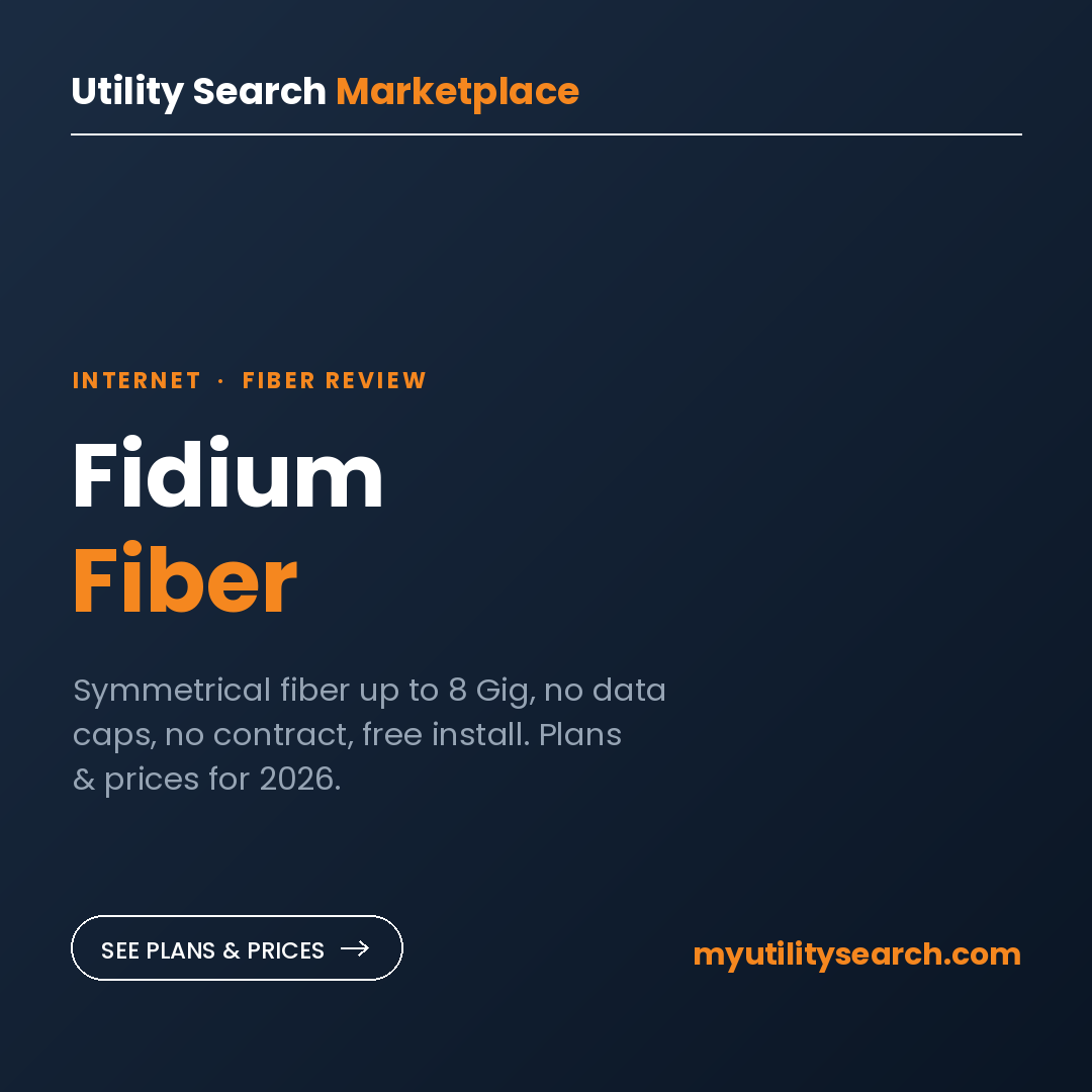 Fidium Fiber review card: symmetrical fiber up to 8 Gig, no data caps, no contract