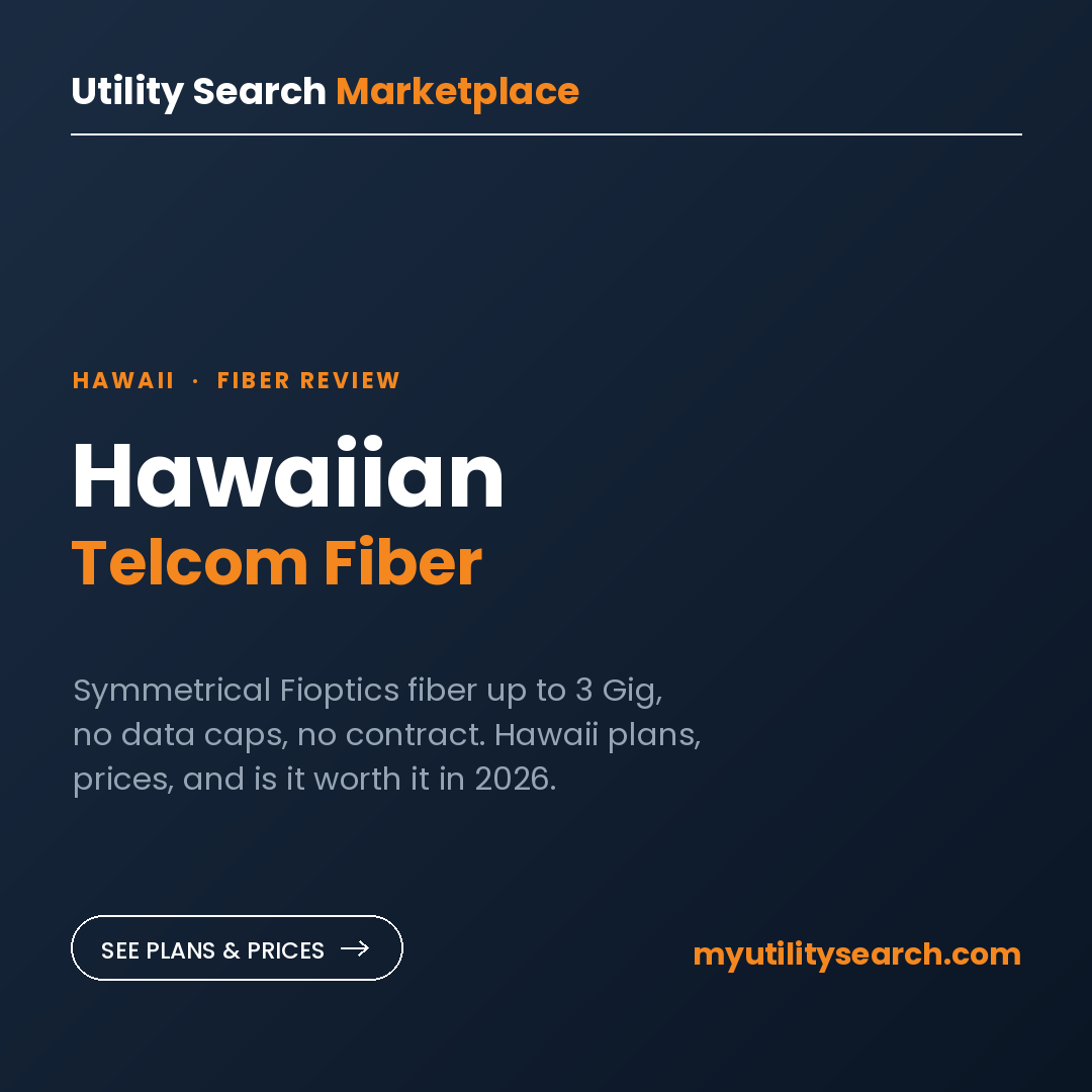 Hawaiian Telcom internet review card: Fioptics symmetrical fiber up to 3 Gig in Hawaii