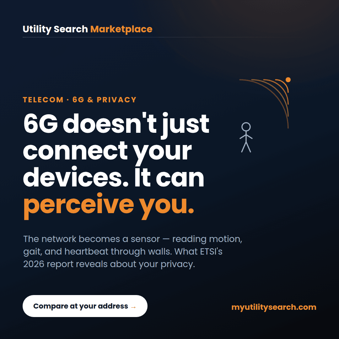 6G sensing privacy — a mobile network emitting radar-like waves that outline a human figure through a wall