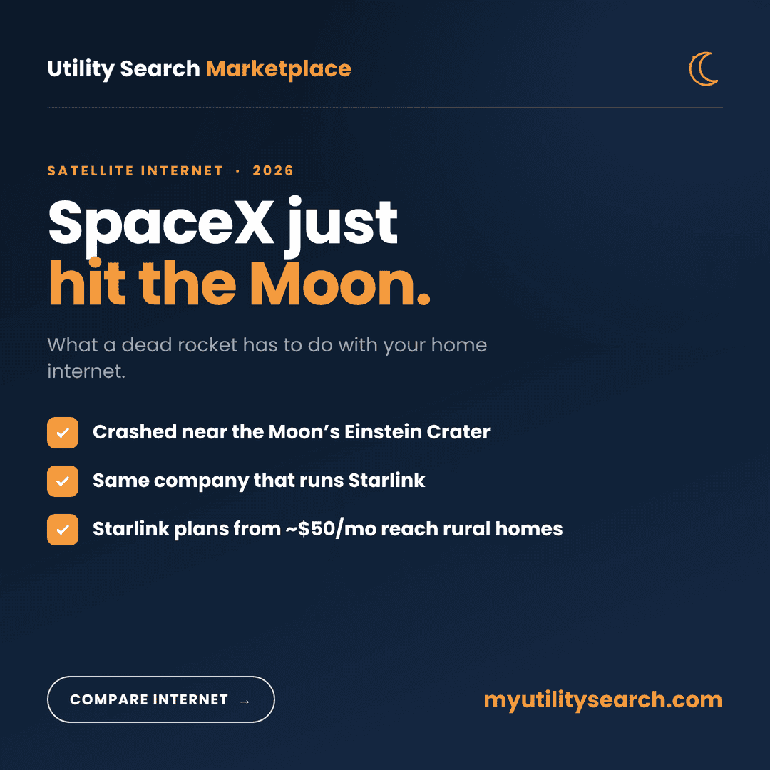 SpaceX moon crash 2026 — Falcon 9 upper stage impact and Starlink internet