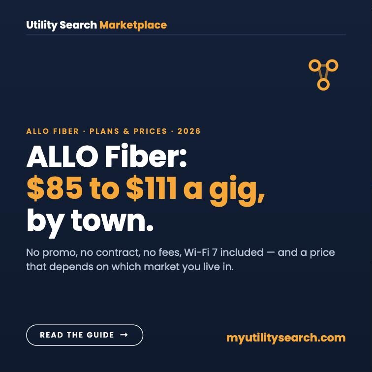 ALLO fiber plans and prices 2026: symmetrical gig from $85 to $111 by market, no promo, no fees, Wi-Fi 7 included