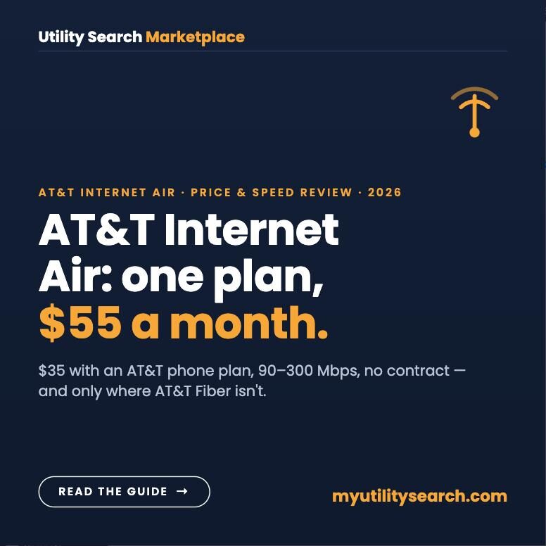 AT&T Internet Air: one plan at $55 a month, $35 with an AT&T phone plan, 90-300 Mbps, no contract