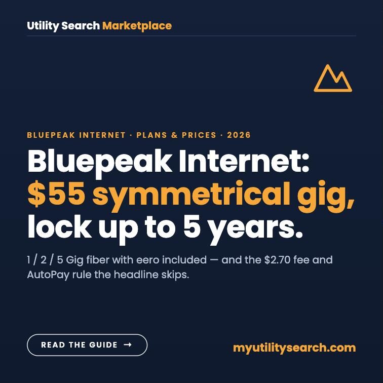 Bluepeak internet plans and prices 2026: $55 symmetrical 1 Gig fiber, price locks up to five years, eero included